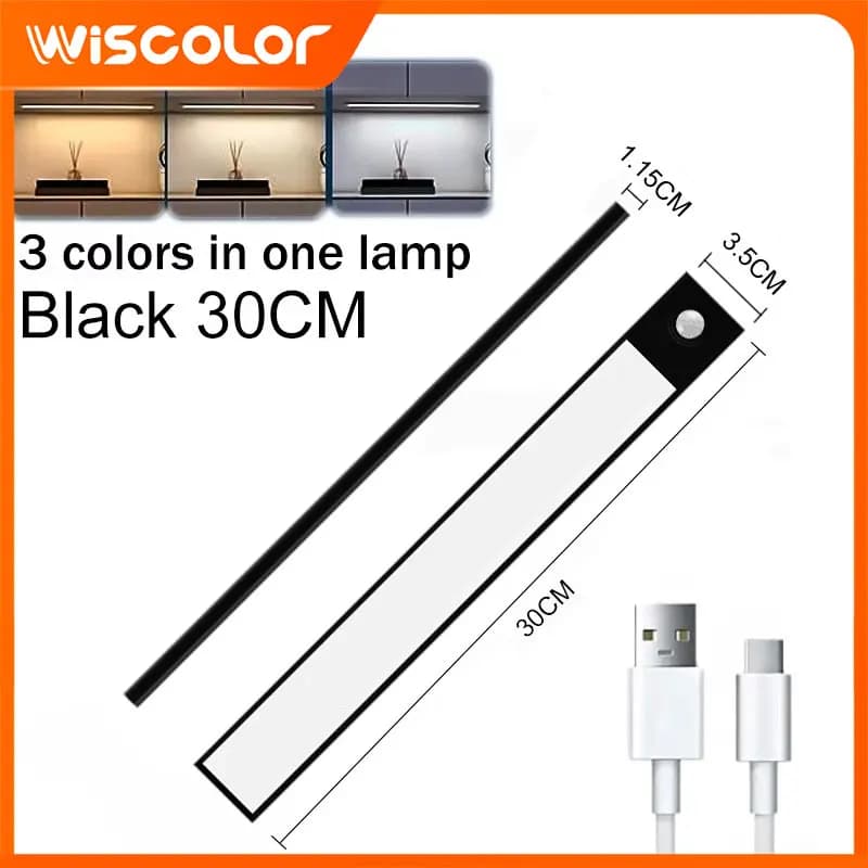 Luce notturna a LED con sensore di movimento, luci sotto il mobile, lampada portatile ricaricabile tramite USB, barra luminosa per accessori da cucina e camera da letto