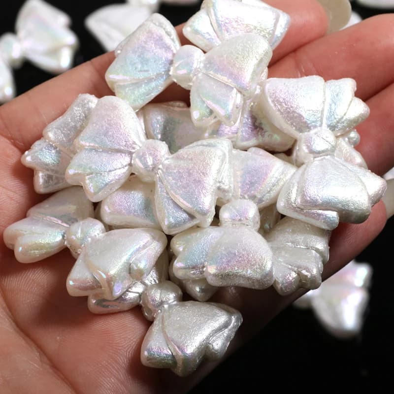 5pcs Exquisite White AB Bowknot Acrylic Beads Loose Spacer Beads For Jewelry Making Diy Bracelet Phone Chain Handmade Supplies