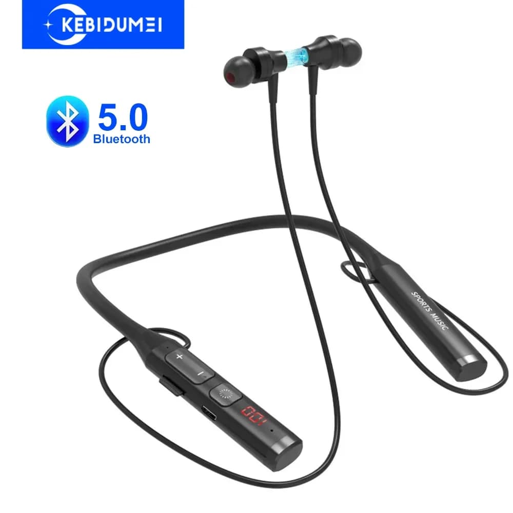 Auricolari Bluetooth 5.0 Cuffie con archetto da collo Cuffie wireless Auricolari stereo HiFi con riduzione del rumore Supporto Scheda TF BT Radio FM