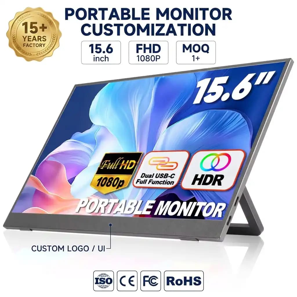 NEW Portable Monitor for Laptop 15.6 Inch FHD 1080P IPS Eye Care Screen with Stand 180 Adjustable Dual Speaker Travel Monitor