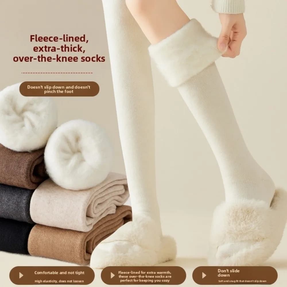 Nuovi calzini alti fino alla coscia caldi invernali ispessiti Calzini da neve in cashmere senza cuciture anti-pilling Strumenti riscaldanti Calzini al ginocchio invernali