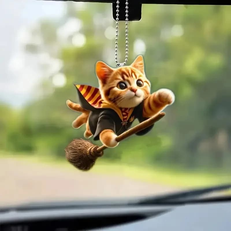 2D Flat Acrylic Cat Hanging Pendant Wind Chime Suncatcher Cute Cat Pendant Home Garden Decoration Car Rearview Mirror Pendant