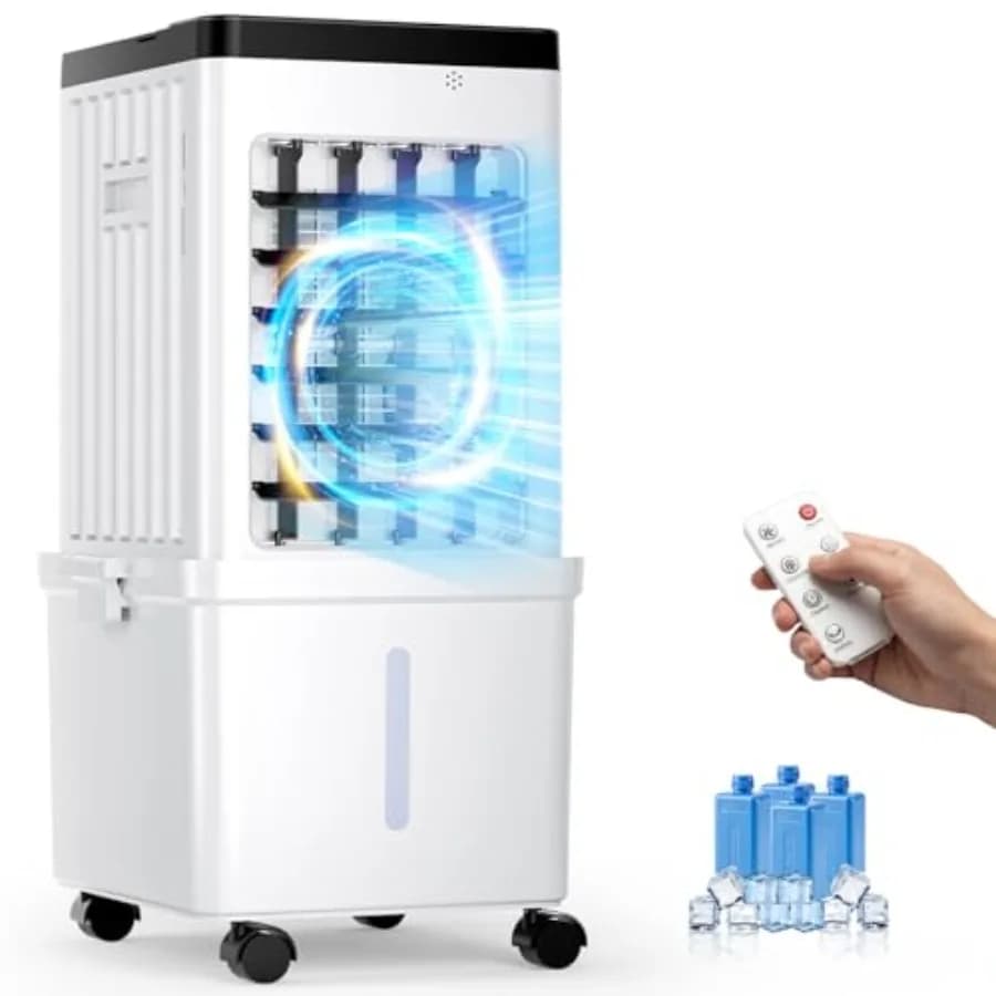 Swamp Cooler for indoor use, plastic body, gray color, portable with 4 wind modes, 3 speeds, 3.5-gallon water tank, 45 dB noise