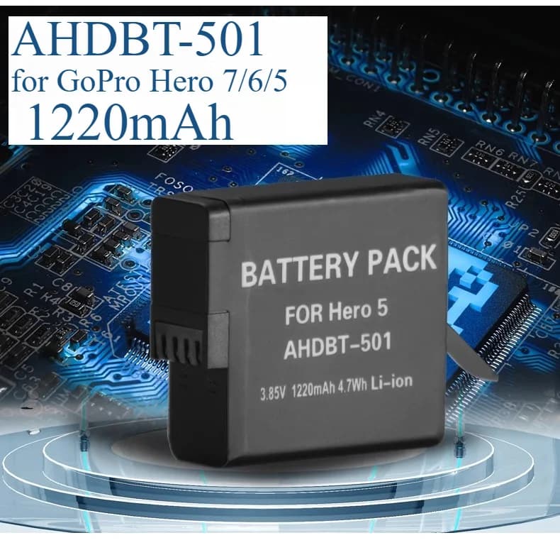 1220 mAh AHDBT-501 Replacement Battery for GoPro Hero 7/6/5 Black Lithium Ion Power Supply with Quick Rechargeable Action Room Battery