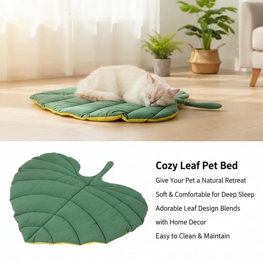 Leaf Shape Pet Mat Double Sided Green Dog Bed Mat Soft Quilted Cat Blanket Machine Washable Aesthetic Pet Cushion For Home Decor