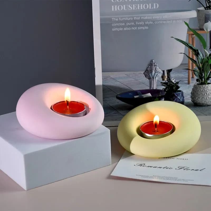 2Pcs Oval Tealight Candle Holder Silicone Mold Round Candle Holder Mould Irregular Aroma Plaster Candle Holder Drip Moulds