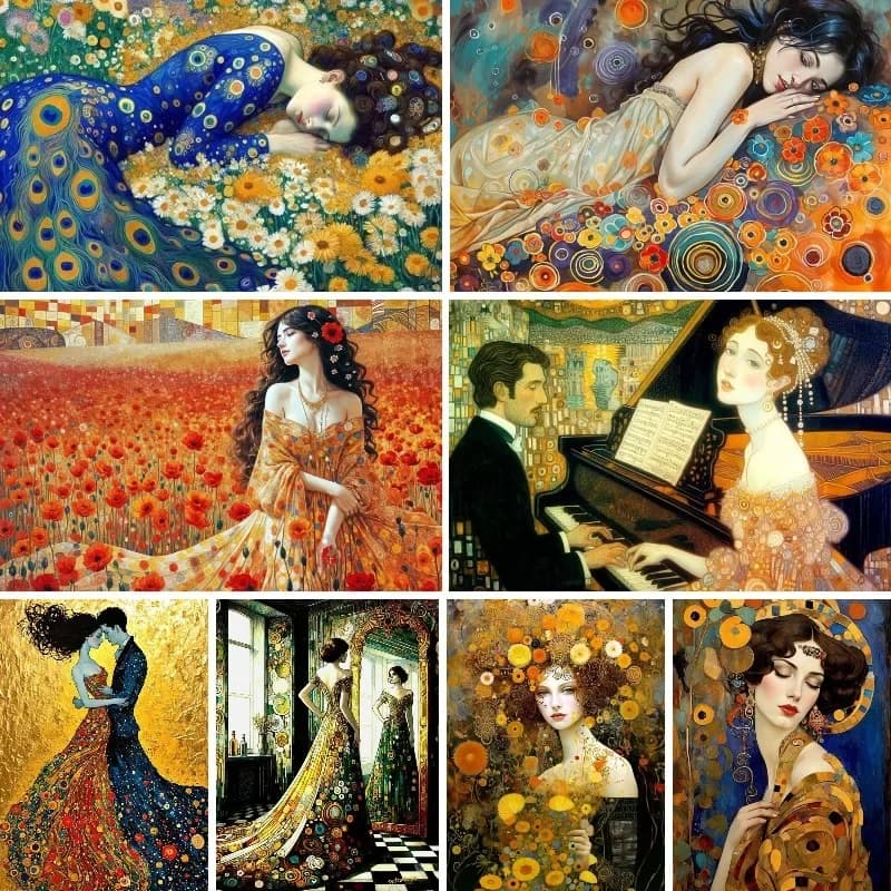 Klimt Style Golden Beautiful Woman Portrait,Diamond Painting New 2025, Full Drill ,Gustav Diamond Mosaic Embroidery, Home Decor