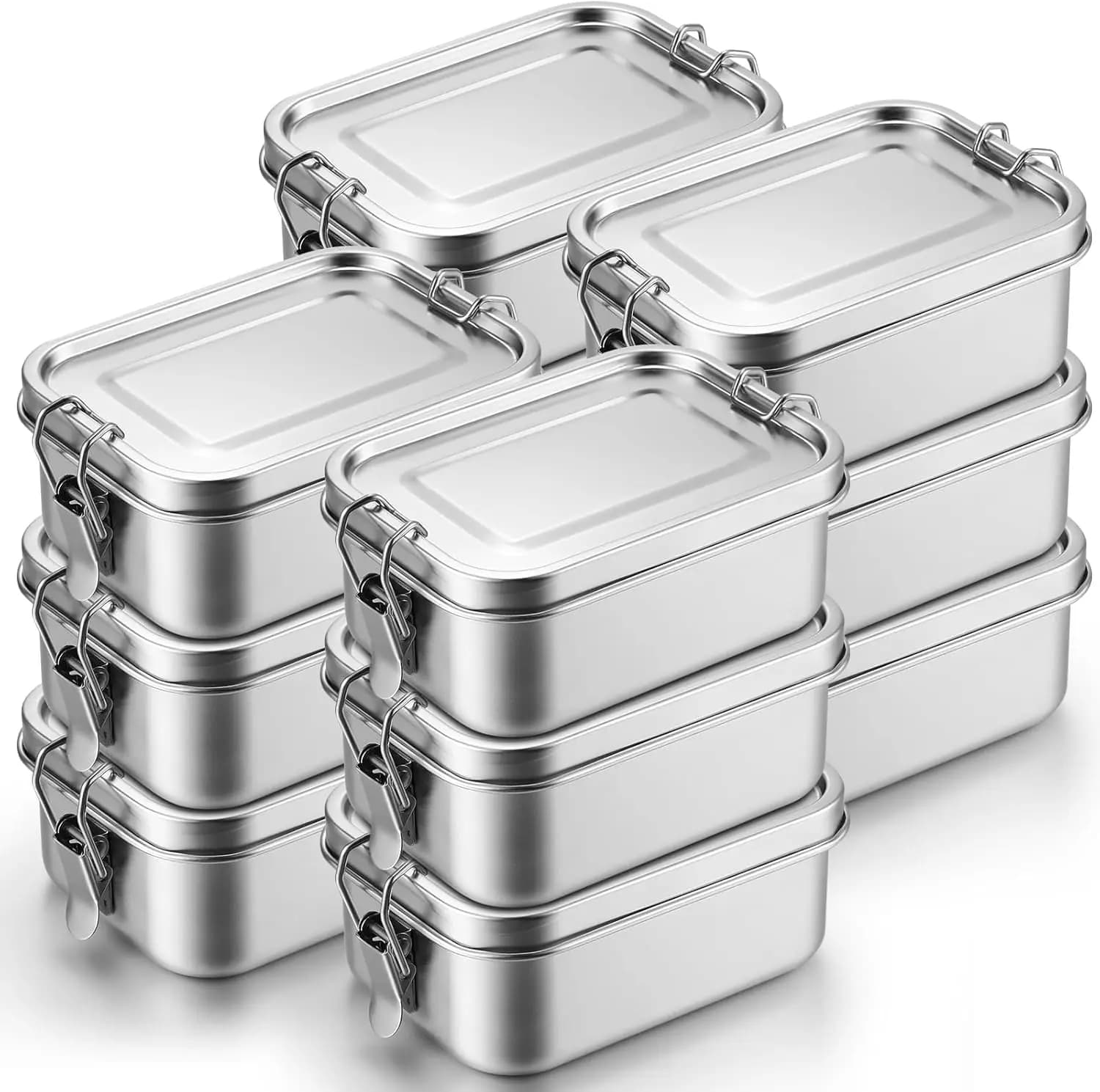 Set Bento Box in acciaio inossidabile da 12 pezzi, contenitori per il pranzo a prova di perdite da 550 ml con clip bloccabili, lavabili in lavastoviglie per lavoro e scuola