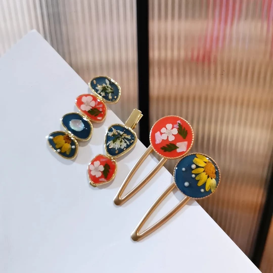 3177 Hair clip flower plant style oil painting retro wholesale Anatra beak clips irregular side clips Colorful hair accessories