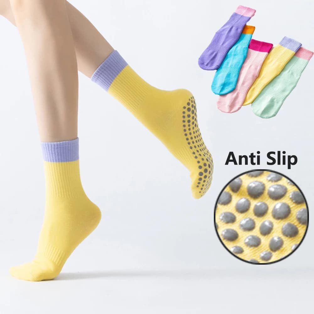 Fashion Color Match Women's Yoga Socks Pilates Cotton Non-slip Socks Sports Tube Zumba Aerobic Exercises Fitness Floor Socks