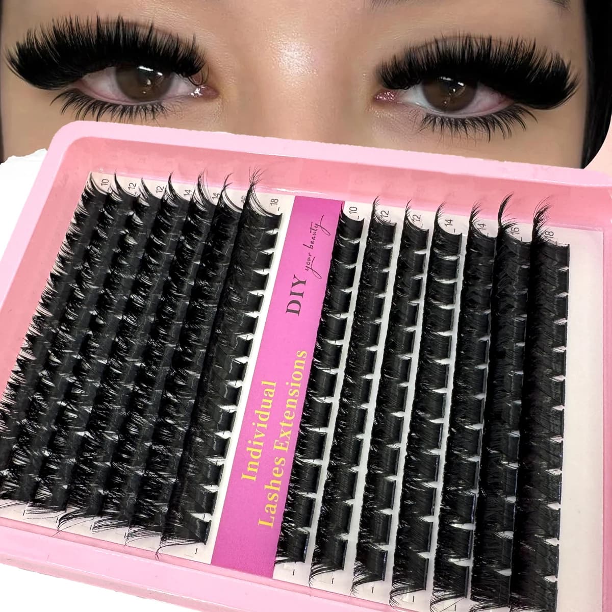 Ciglia Finte a Ciuffetti Misti 10-18mm, Extension Eyelashes Individual Wispy Effect, 15 File, Faux Eyelashes in Visone Make by You for Makeup