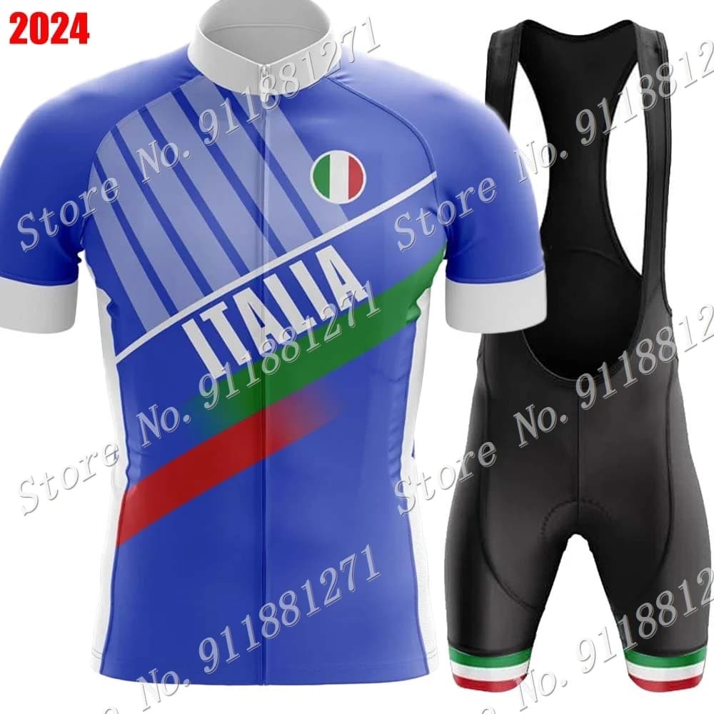 Cycling jersey of the Italian national team 2024 Set summer clothing blue road bike shirts suit shorts with bike straps MTB Ropa Maillot