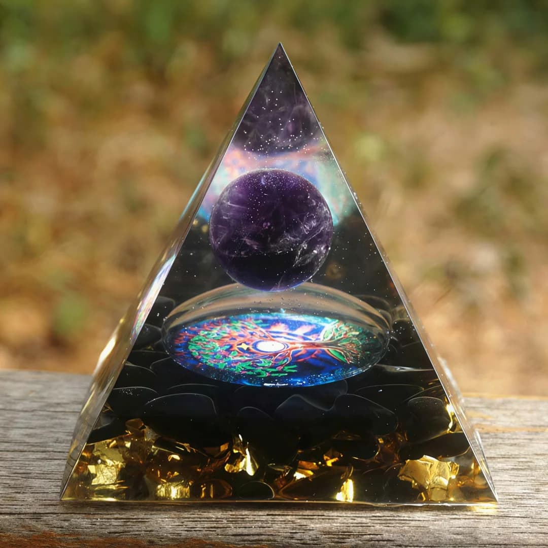 Piramide Energetica in Orgonite, Sfera di Cristallo Naturale Reiki, Strumento Curativo per Chakra, Ornamento, Artigianato in Resina, Regalo per Festival