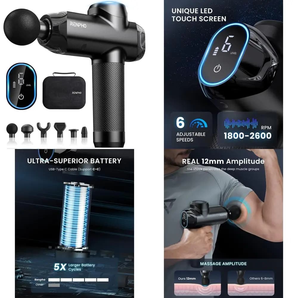 Pistola per Massaggio Muscolare Profondo Elettrica Portatile con Amplitudine di 12mm, Display Touch LED, Adatta per HSA