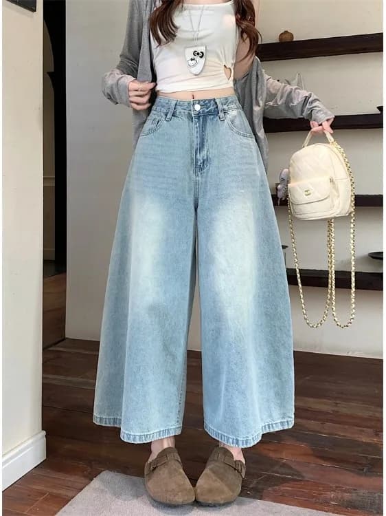 Jeans Skinny Americani Lavati a Vita Alta da Donna, Nuovi Pantaloni Balloon a Gamba Dritta Larghi Taglia Piccola Stile Casual Primavera 2026