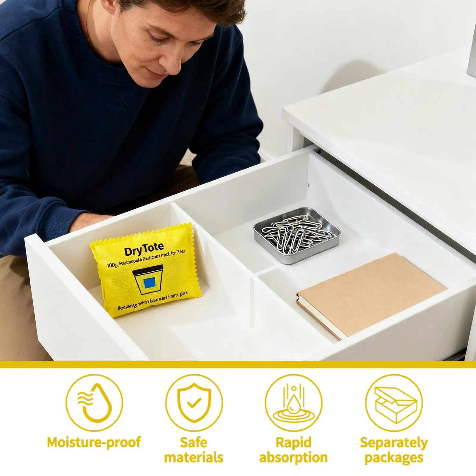 Confezioni essiccanti ricaricabili Sacchetti deumidificatore da 100 g Sacchetti essiccanti ricaricabili per la conservazione degli alimenti Tenda per auto Scaffale da bagno