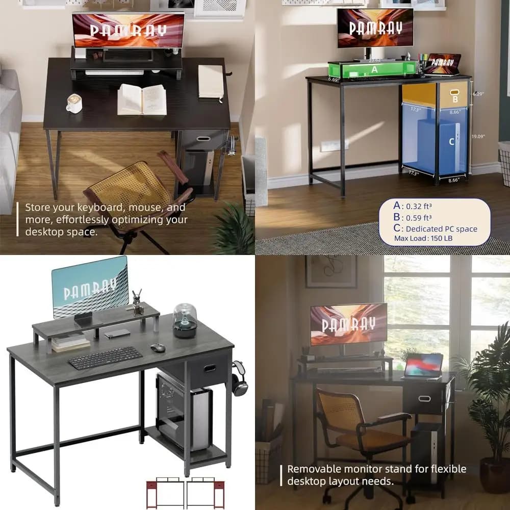 Computer Desk 39 Gray with Display Stand, Storage Drawer, Home Office or Bedroom