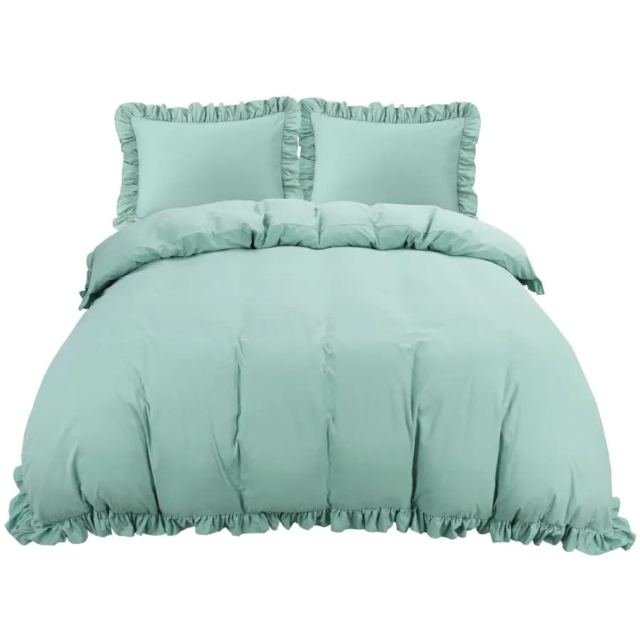 110GSM 3 Pieces Ruffle Brushed Duvet Cover Sets Queen Sage Green
