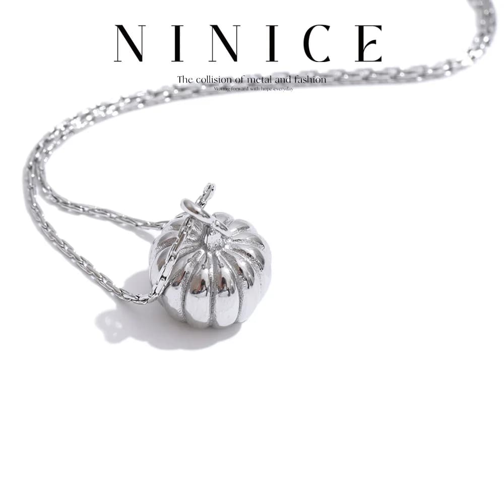 NiNice Stainless Steel Pumpkin Pendant Necklace Hypoallergenic Metal Distinctive Fashion Charm Jewelry Accessories