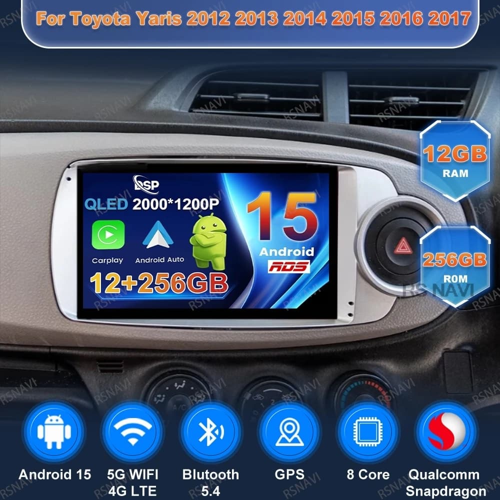 Android 15 Autoradio Per Toyota Yaris 2012 2013 2014 2015 2016 2017 5G WIFI GPS Stereo Senza Fili Carplay Auto 4G LTE Qualcomm BT