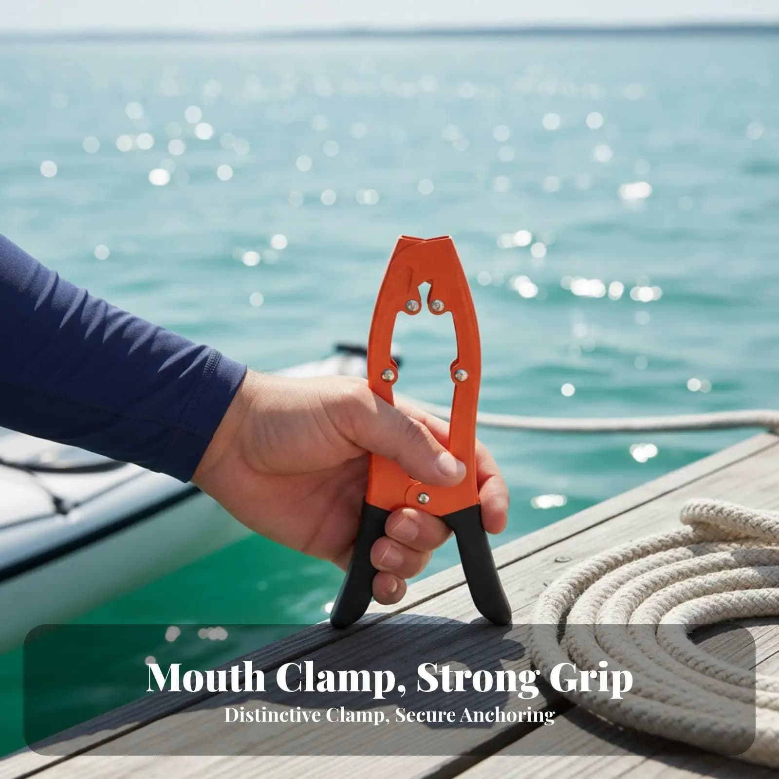 Toothed Grip Anchor Clamp for Kayak Canoe with 16.5 Foot Rope Galvanized Steel Marine Hardware for Fishing