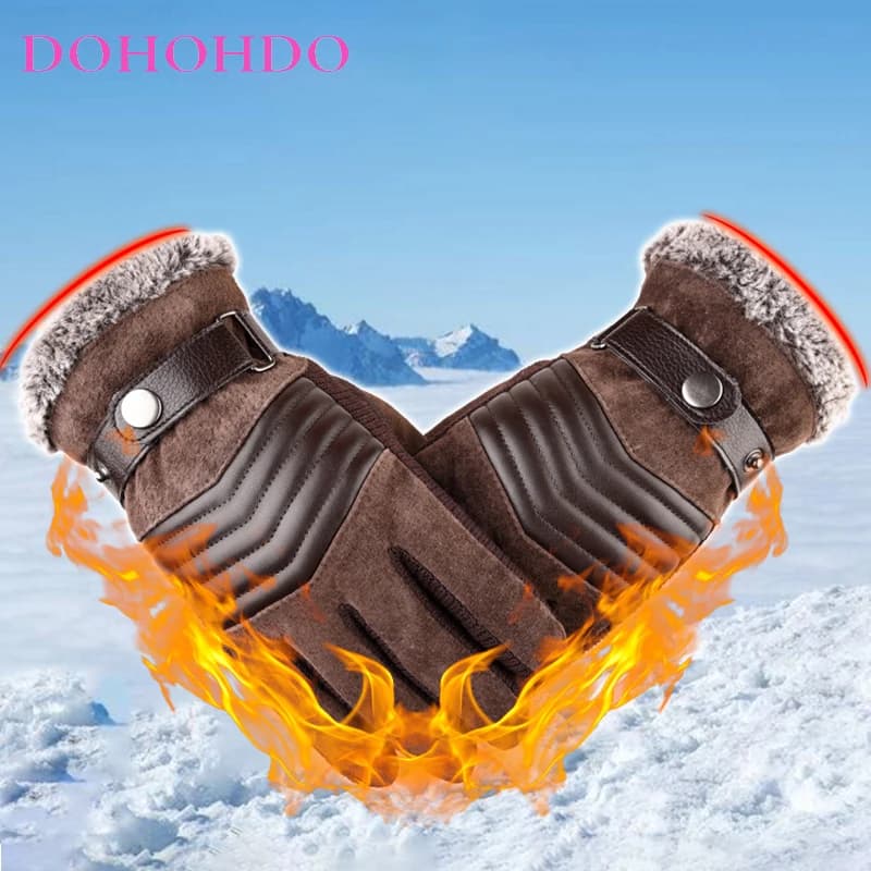 Nuovi guanti in pelle di maiale da uomo, invernali, touch screen, per ciclismo all'aperto, per esercizi, resistenti al freddo e caldi, imbottiti in velluto, guanti neri caldi, Guantes Moto