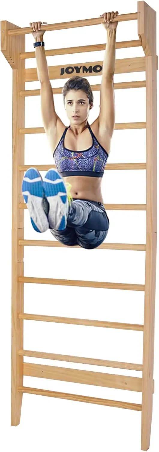 Wooden stall bar for gymnastics, multipurpose Swedish scale - Wall mounted traction bar - Physical therapy for stretching and various exercises