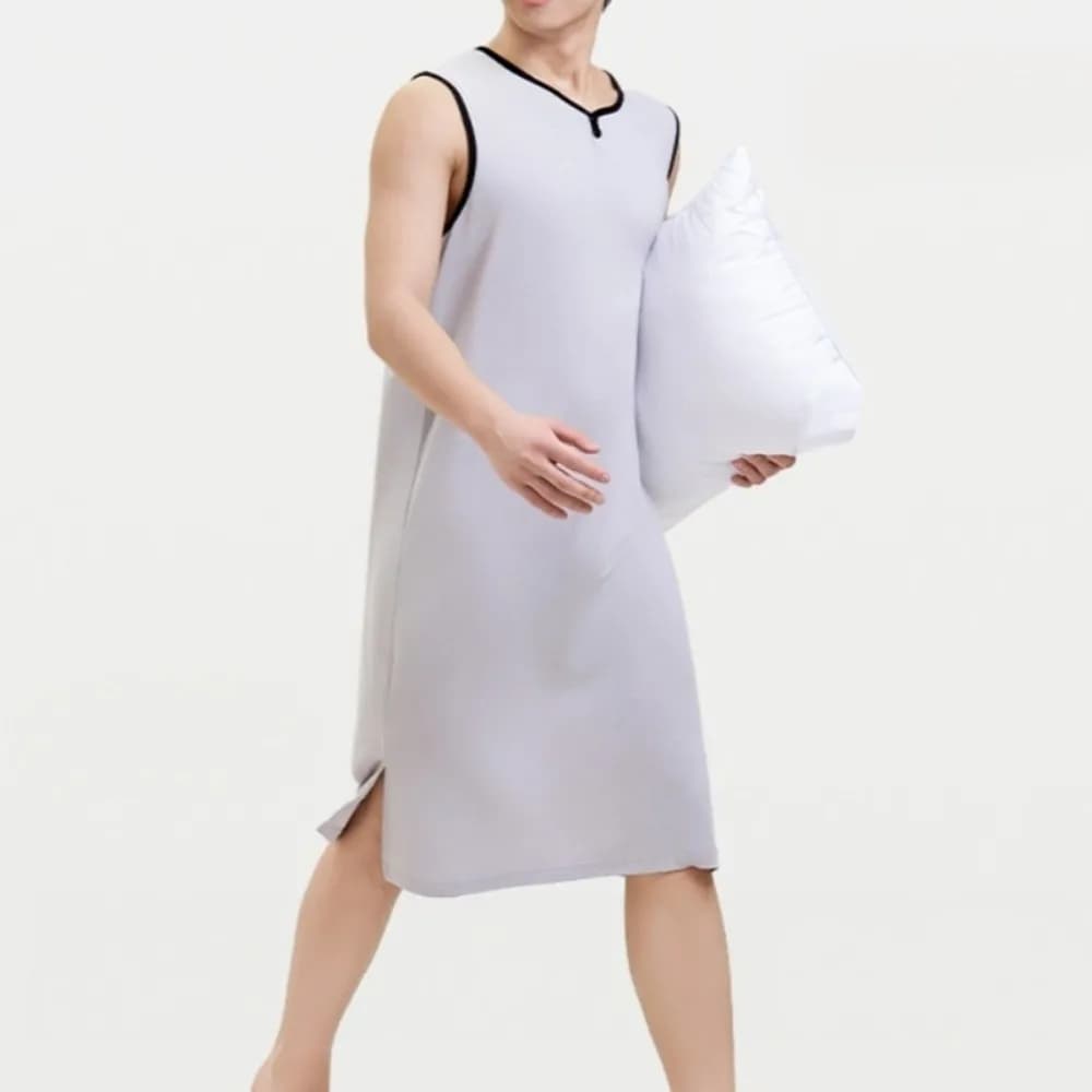 Homewear Knee-Length Men's Sleeping Dress Elastic Plus Size Night-robe Oversized Thin Bathrobe Home Clothing