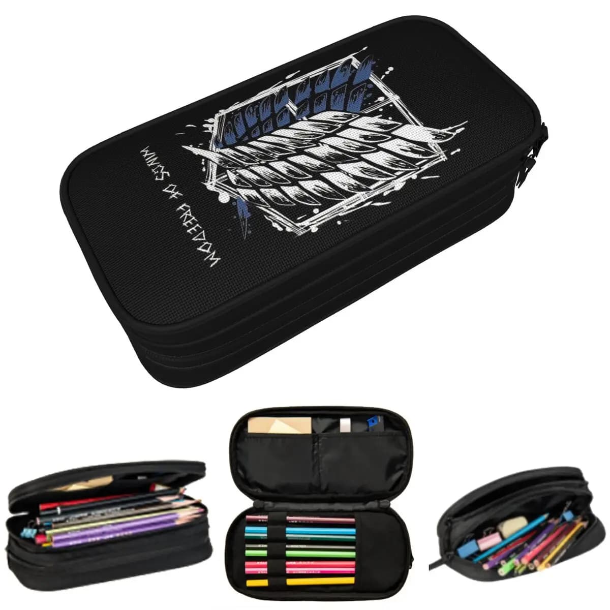 Astuccio con logo Attack On Titan Wings Of Freedom per regali per ragazzi e ragazze, astuccio per penne, articoli di cancelleria, astuccio porta penne