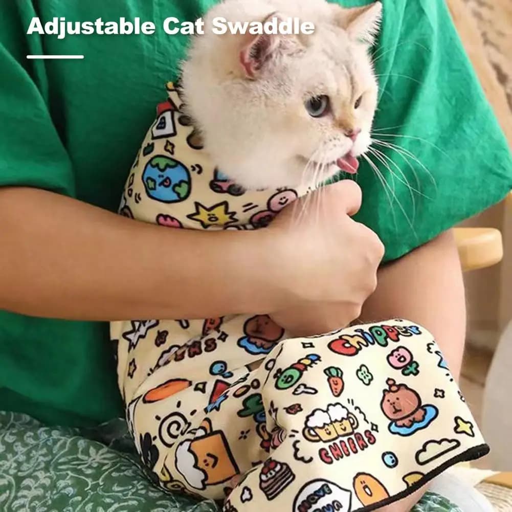 Swaddle per animali domestici Avvolgimento autoadesivo per toelettatura gatti Gatto Tagliaunghie per pulizia Borsa di ritenuta Anti-morso Anti-graffio Avvolgimento calmante
