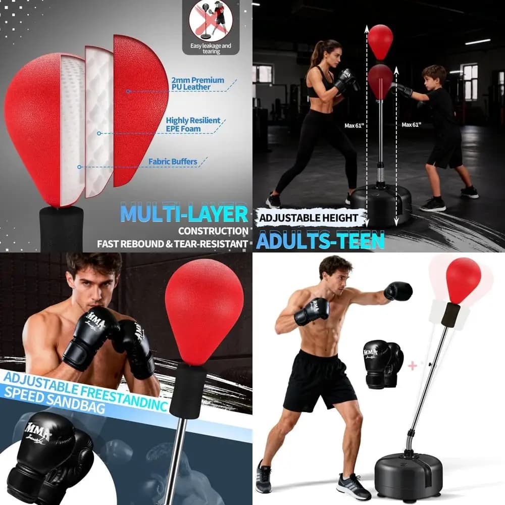 Boxing bag with support, Sacco Reflex with Gloves, Boxing bag for teenagers and adults, Height Adjustable - Fast to Workout