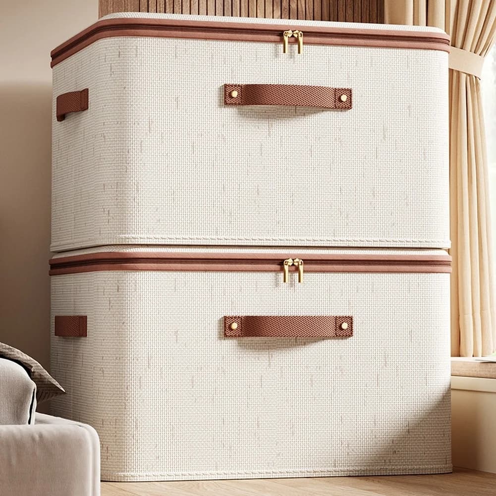 1PC Large Household Storage Box Heavy-duty Hard Shell Cotton Linen Zipper Storage Organizer Box With Lid For Clothes Toy Blanket
