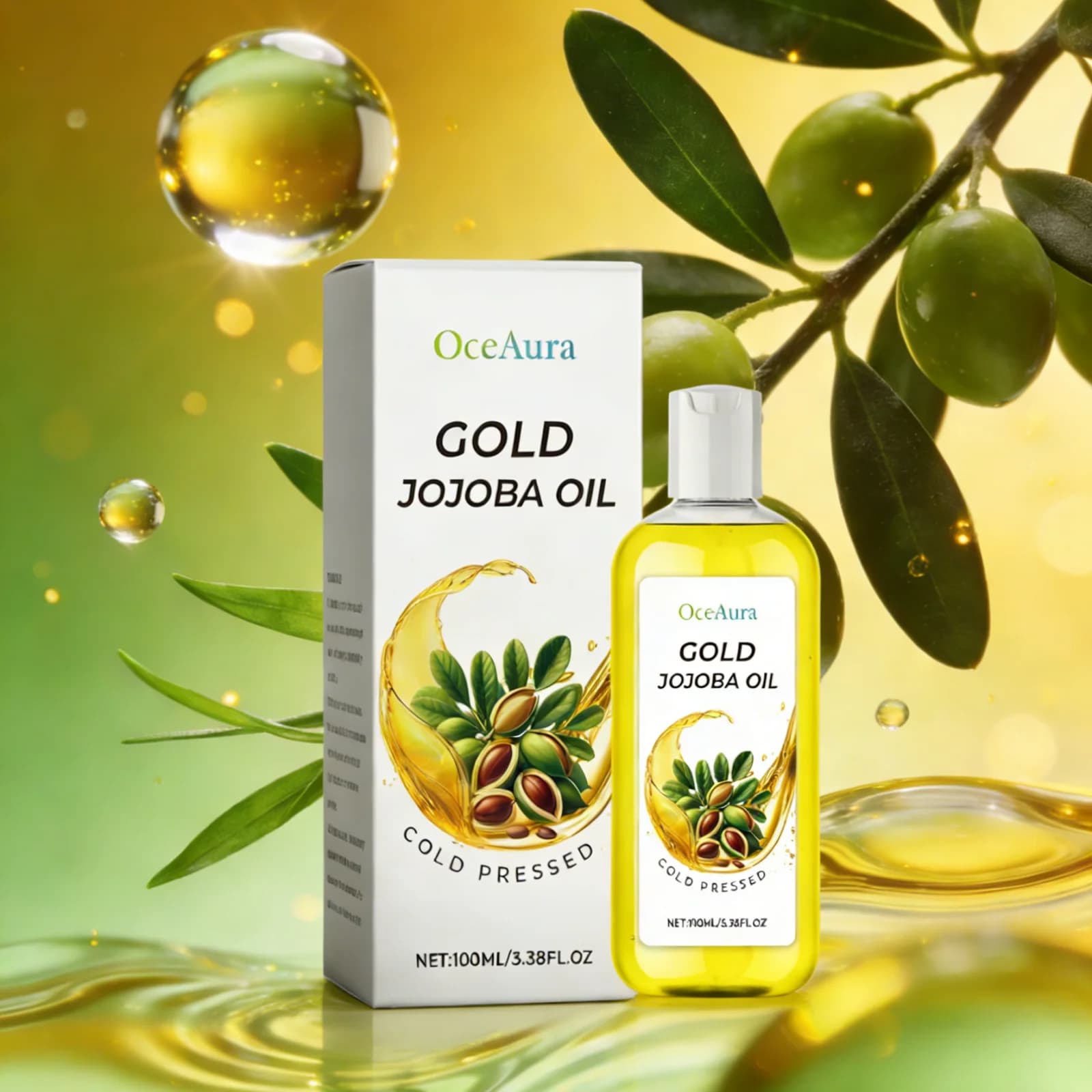 Organic Jojoba Oil for Hair Growth Products, Reinforcing and Smoothing, Cold Pressed, with Vitamin C, for Face Hydration