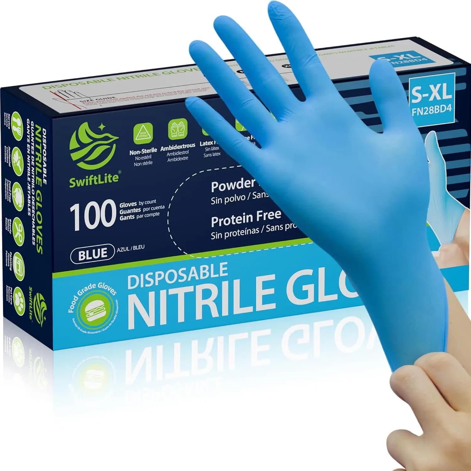 Guanti in Nitrile per Alimenti, Senza Lattice, Blu, Monouso per Cucina e Pulizie, Senza Polvere