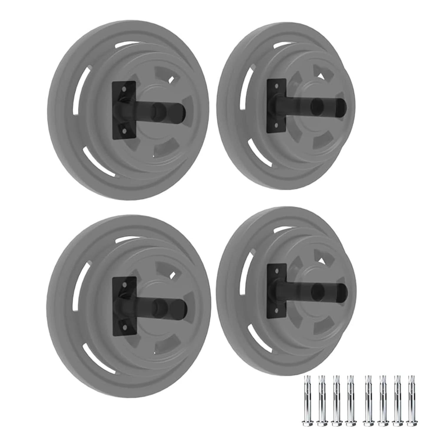 Wall mount for weight discs (packing 4) - Suitable for 2 inch standard weight discs with rubber protective bearing and mounting accessories