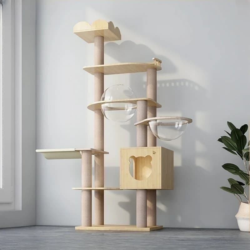 Solid Wood Cat Tree Large Cat Climbing Frame Space Capsule Nest Integrated House with Jumping Platform Multi Cat Toy