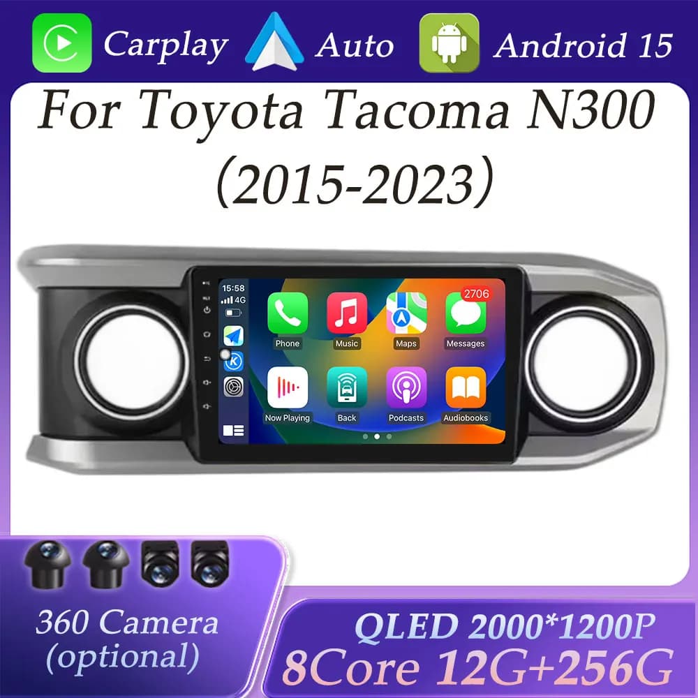For Toyota Tacoma N300 2015- 2023 Auto Radio Video Audio Multimedia GPS Navigation BT DSP Stereo WIFI Carplay Screen Divided