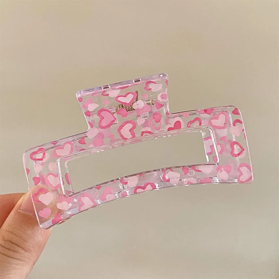 Simpatici fermagli per capelli quadrati trasparenti per le donne Love Heart Flower Butterfly Pattern Fermagli per capelli Barrettes Fermacapelli da donna