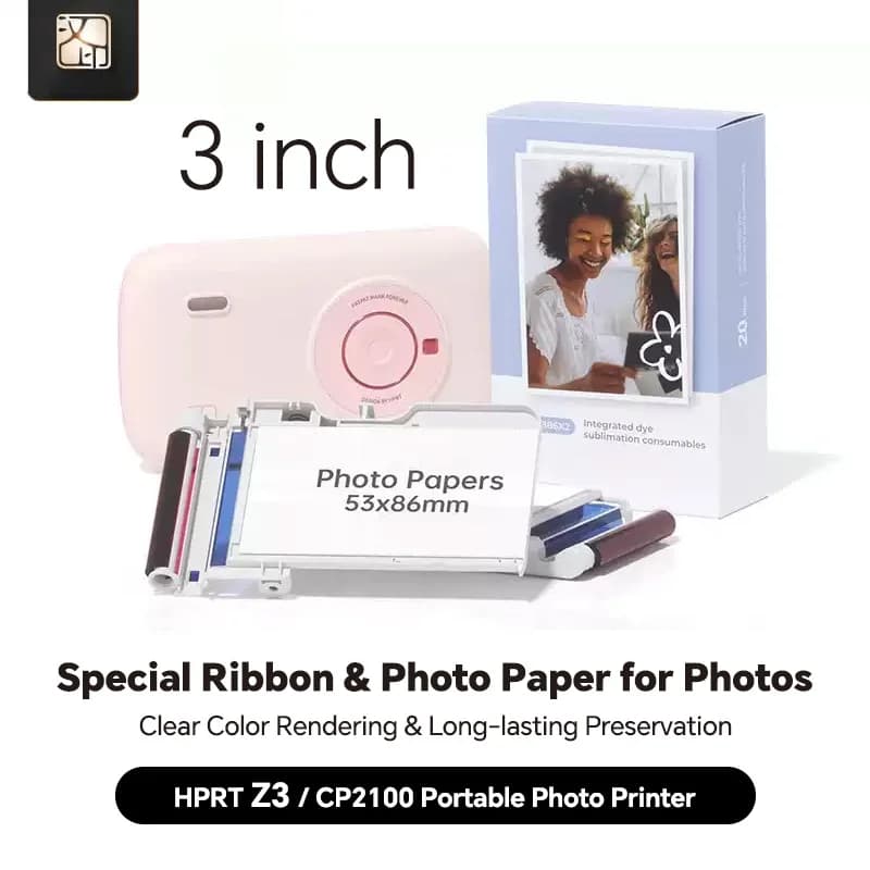 Set di Cartucce per Stampante Istantanea HPRT Z3 / CP2100 100% Originale, Carta Fotografica a Sublimazione, Pellicola Colorata Laminata da 3 Pollici