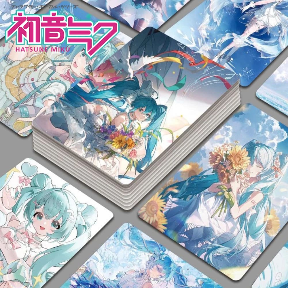 55 pezzi Hatsune Miku Anime Merch Card Cantante virtuale Kagamine Rin Len Decorazioni per ufficio da scrivania Cartolina da collezione Regalo per i fan