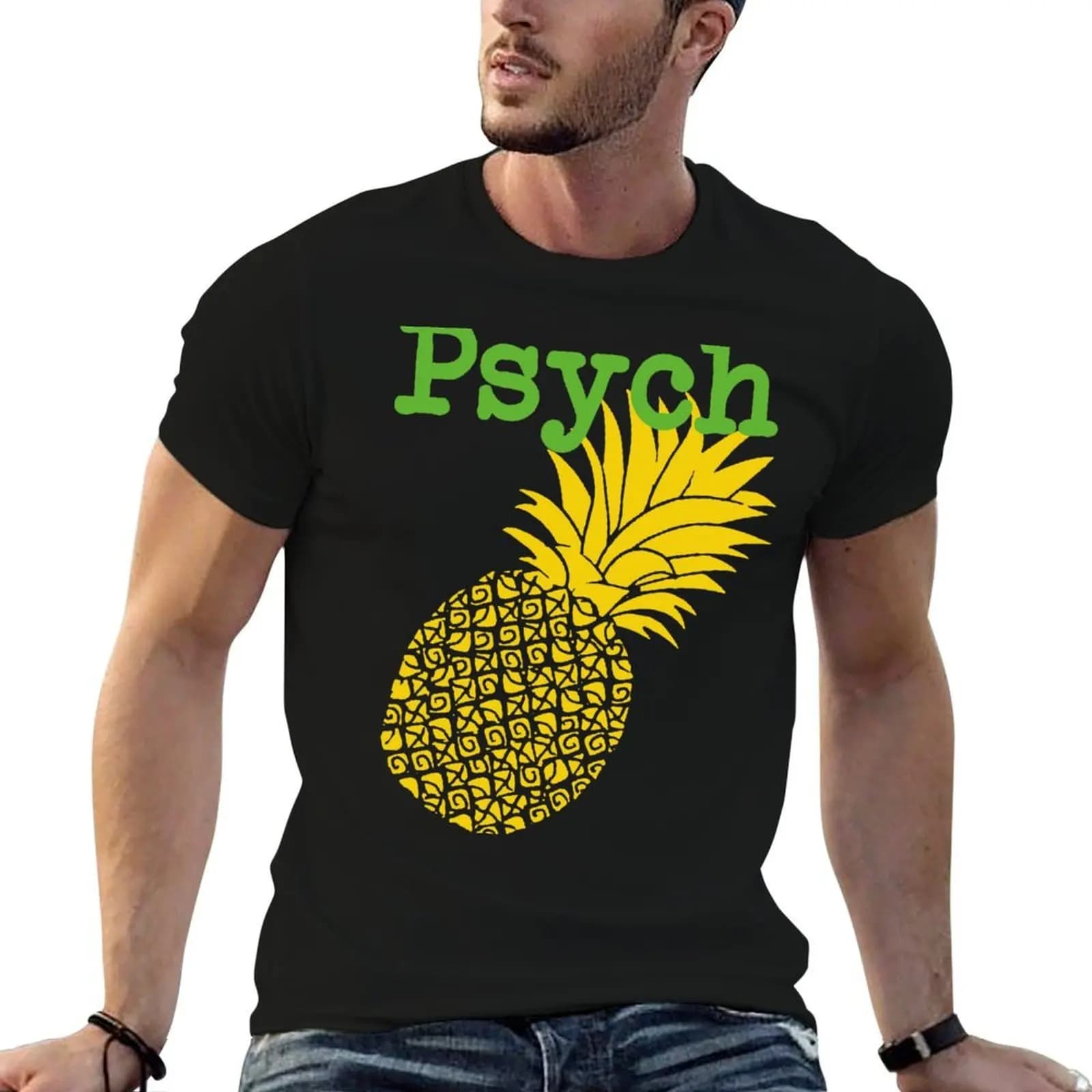 Minimalista Psych TV Show Cultura pop Giallo lime Divertimento Verde Ananas T-shirt maglietta uomo T-shirt casual