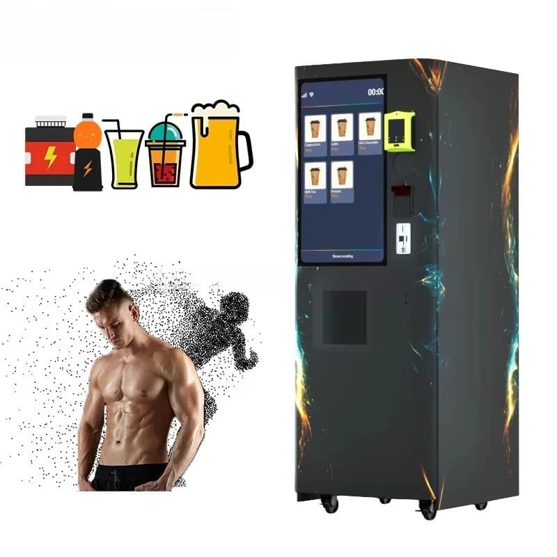 Automatic distributor of self-supporting protein powder I sell for instant commercial drinks Automatic distributor of protein shake at 6 selections for office in gym