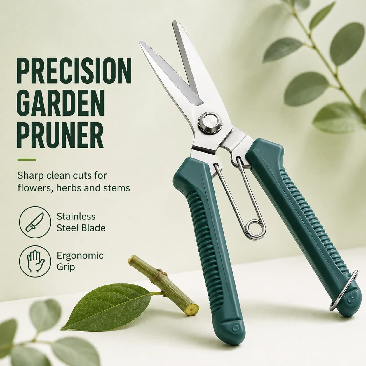 Straight Head Pruning Shears with Storage Pouch Non Slip Handle Stainless Steel Garden Bonsai Scissors Household Tool Kit