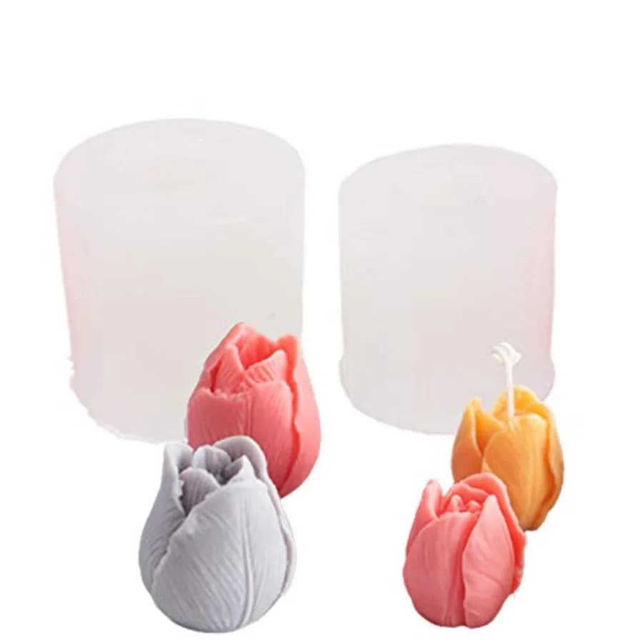 Stampo per Tulipani - 2 Pezzi Stampi 3D per Candele a Forma di Tulipano - Stampi in Silicone a Forma di Fiore per Creazione di Candele, Artigianato in Resina Fai-da-Te, Decorazione Torte con Fondente