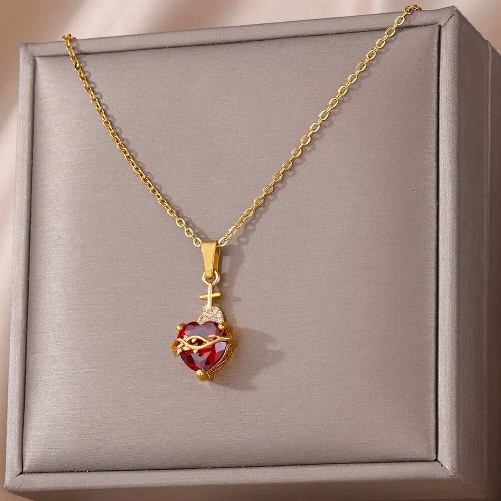 Collana con croce a forma di cuore in zircone in acciaio inossidabile per donne e ragazze, collane con amore a catena, regalo di gioielli di moda estetica vintage