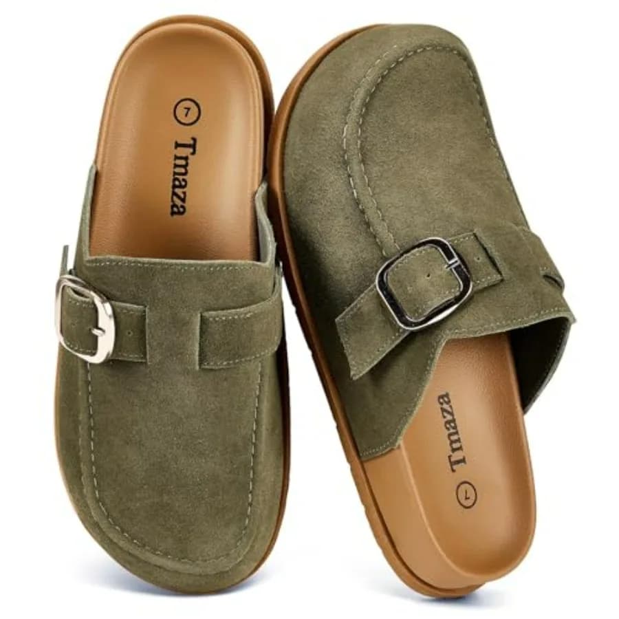 0% Genuine Suede Clogs for Women Footbed Arch Support Sandals Slip on Cushion Slides