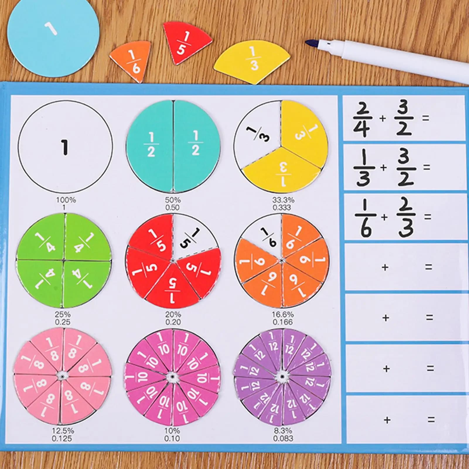 Piastrelle per frazioni magnetiche Libro magnetico educativo Puzzle per frazioni Manipolatori matematici multifunzionali per la elementare primaria