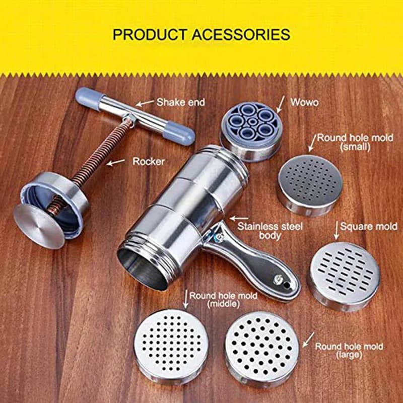 Macchina per pasta manuale con pressa manuale per noodle in acciaio inossidabile per cucina domestica Strumento per noodle freschi fai-da-te con 2 o 5 stampi