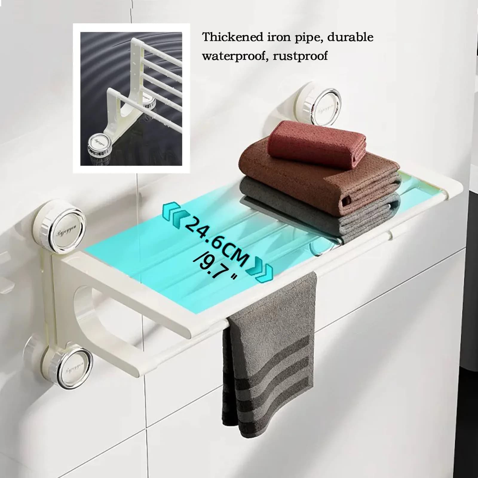 Mensola per asciugamani in acciaio inossidabile a doppio palo, senza foro, ventosa, portasciugamani da bagno, mensola portaoggetti rimovibile per bagno