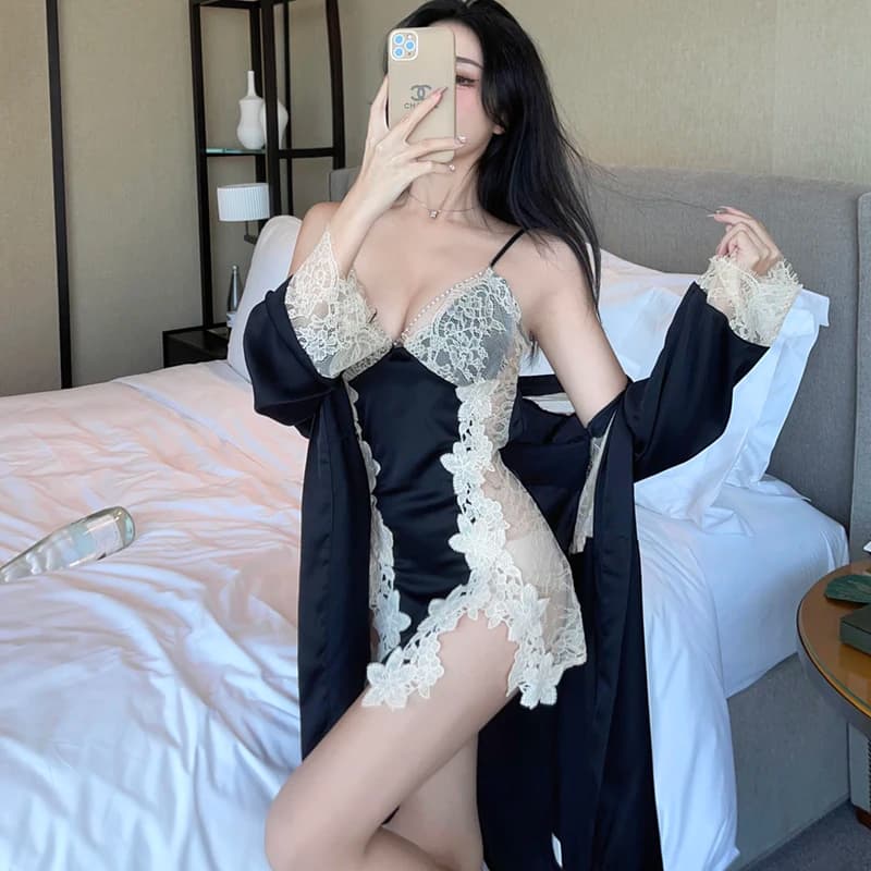 DAIMELU donna pigiameria camicia da notte da donna set romantico sexy pigiama in pizzo con imbottitura sul petto ragazza pigiama estivo pigiama